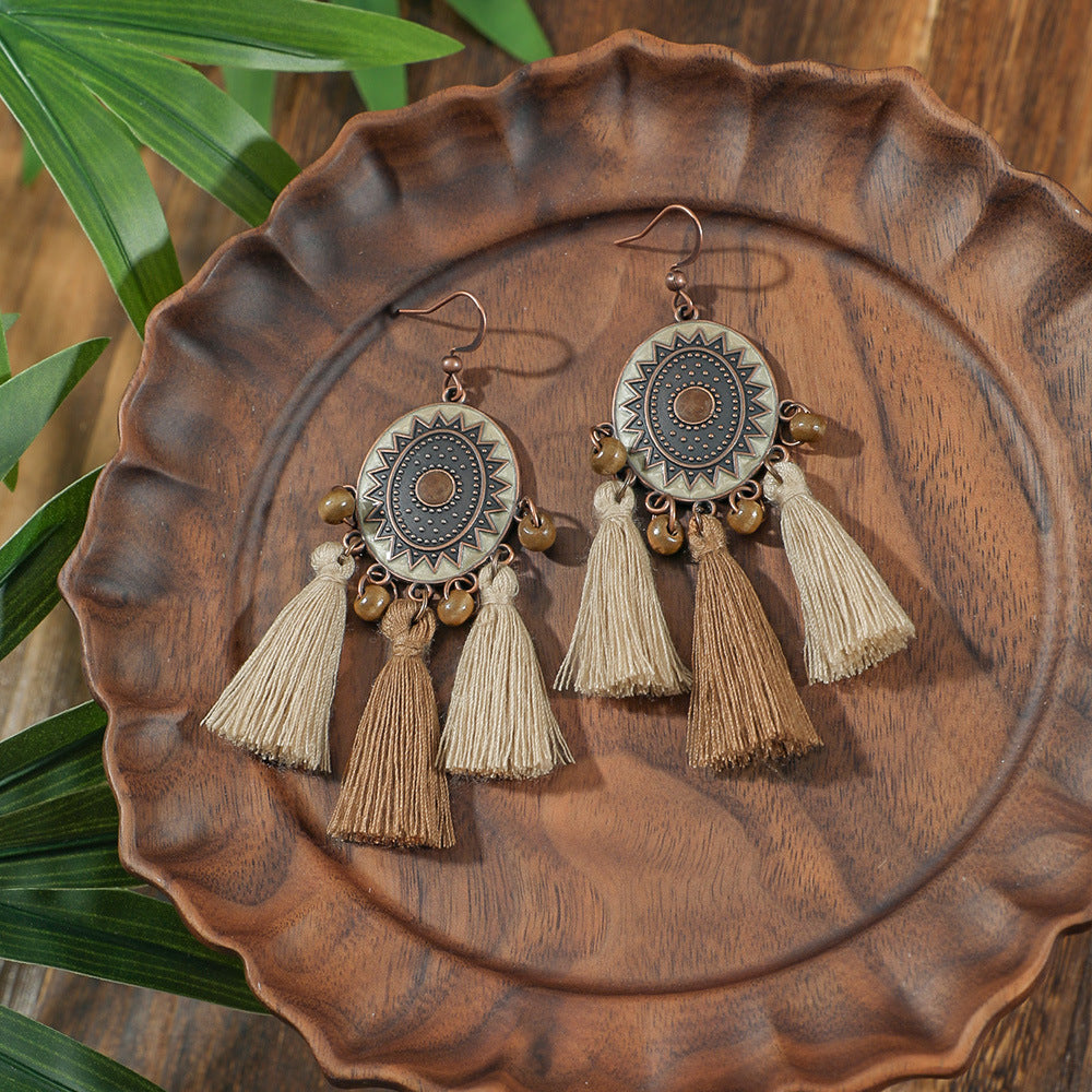 Bohemian Handmade Woven Tassel Earrings Trendy Versatile Jewelry