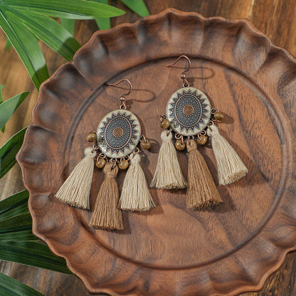 Bohemian Handmade Woven Tassel Earrings Trendy Versatile Jewelry