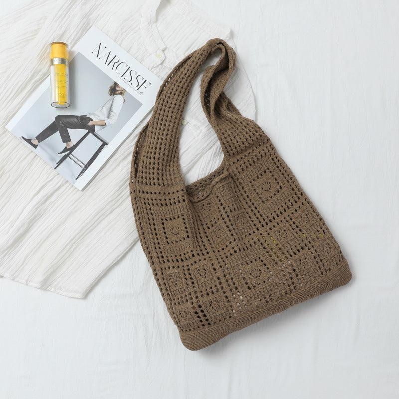 Solid Color Hollow Braided Shoulder Bags