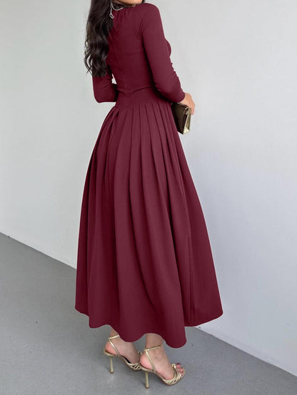 Elegant High Waist Long Sleeve Maxi Dress for Women