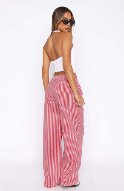 Simple Striped Casual Straight Leg Pants