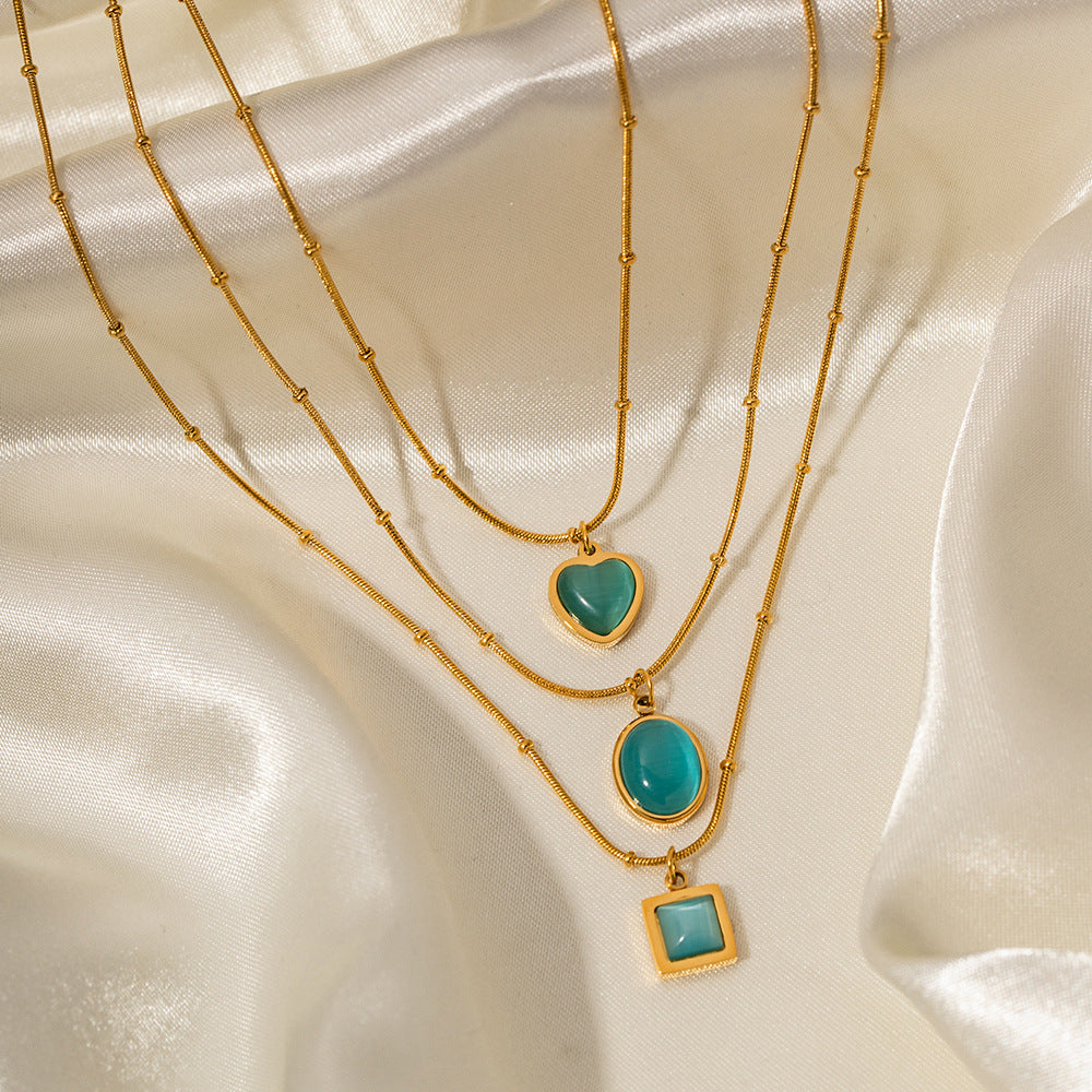 Blue Gemstone Square Necklace