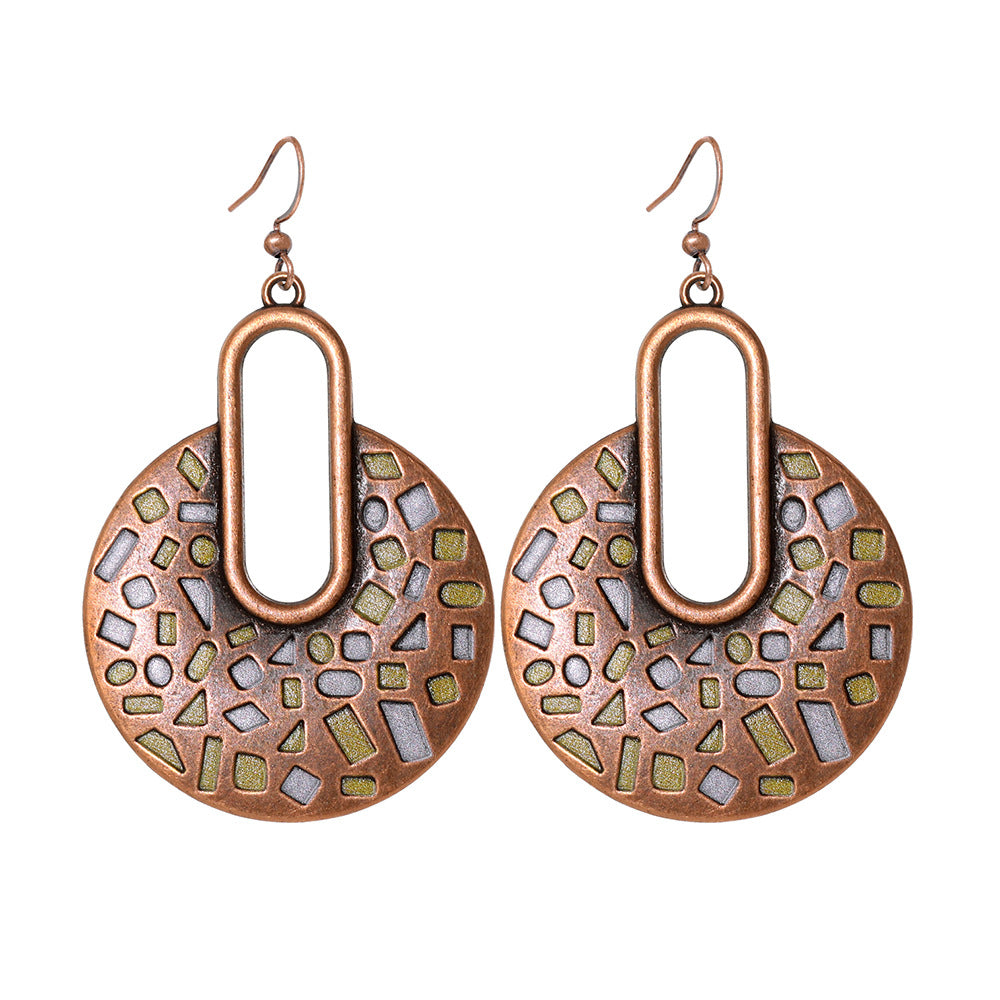 Bohemian Style Geometric Earrings Set with Hollow Design and Tassels
