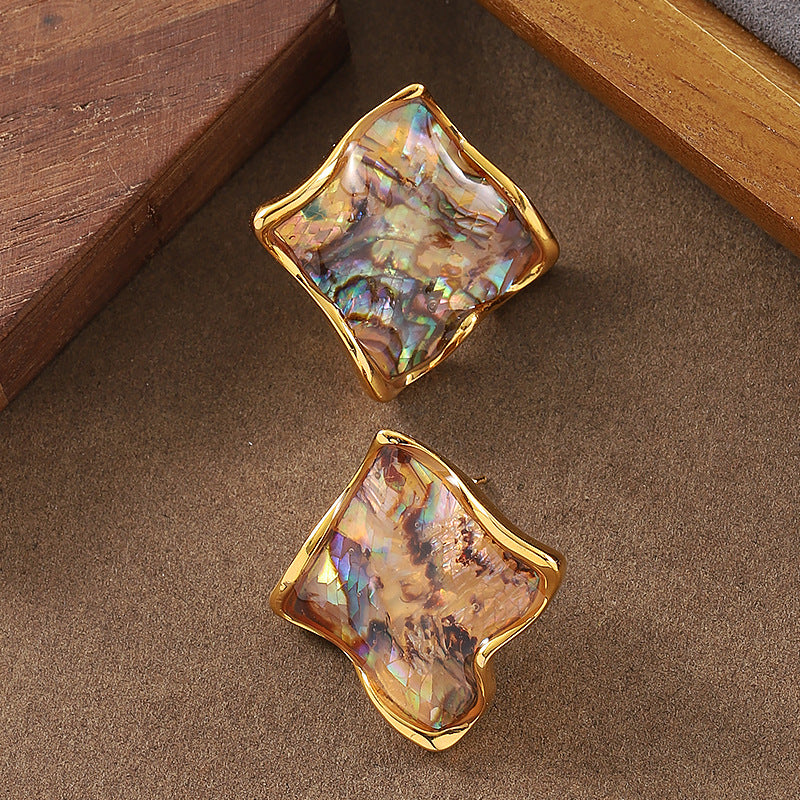 18K Gold-Plated Geometric Abalone Shell Earrings For Women
