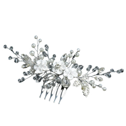 White Floral Bridal Hairpiece Handmade Crystal Beaded Comb