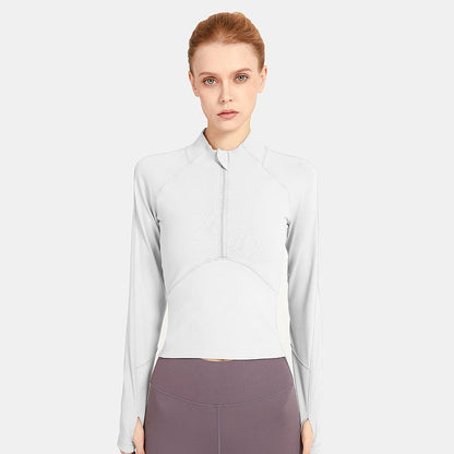 Fitness Yoga Wear Women'S Stand-Up Collar Zipper Slim Long Sleeve Outdoor Running Breathable Quick-Drying Sports Yoga Top