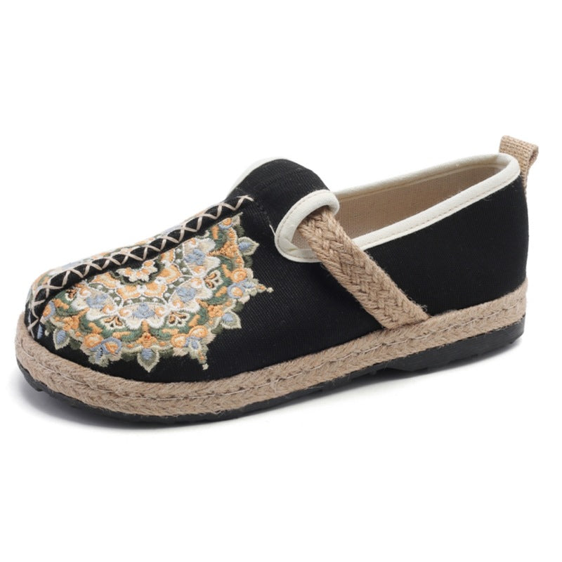 Spring New Ethnic Style Embroidered Cloth Shoes Handmade Linen Soft-Soled Women'S Single Shoes