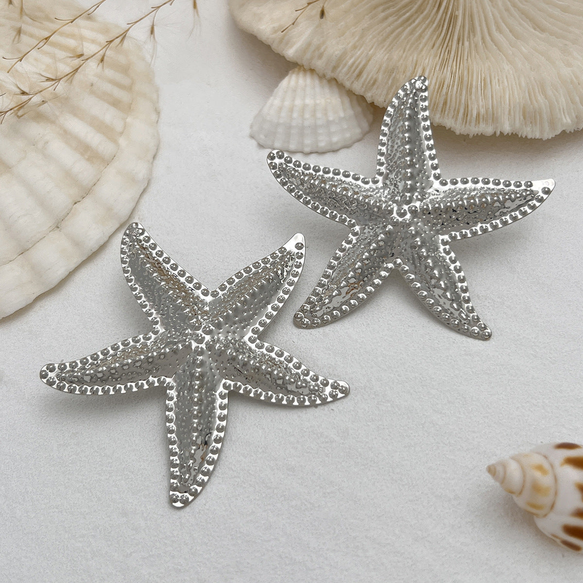 Starfish And Shell Earrings Natural Alloy Ocean Style