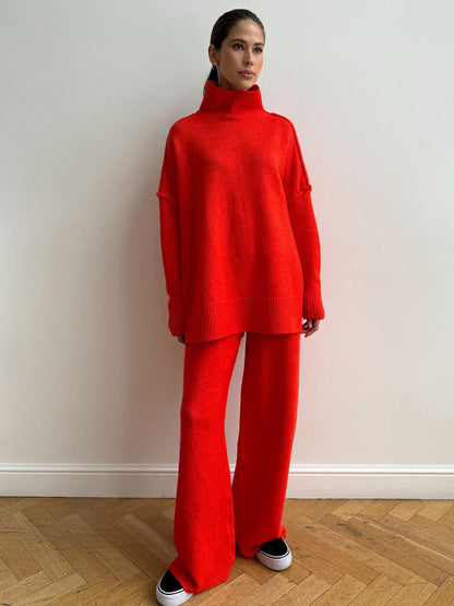 Loose High Collar Knit Sets