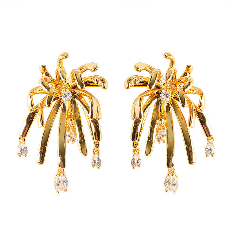 French Floral Crystal Tassel Earrings For Women