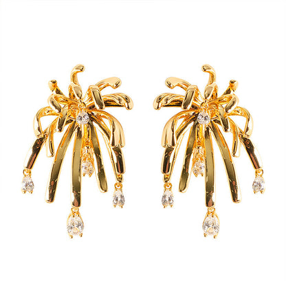 French Floral Crystal Tassel Earrings For Women