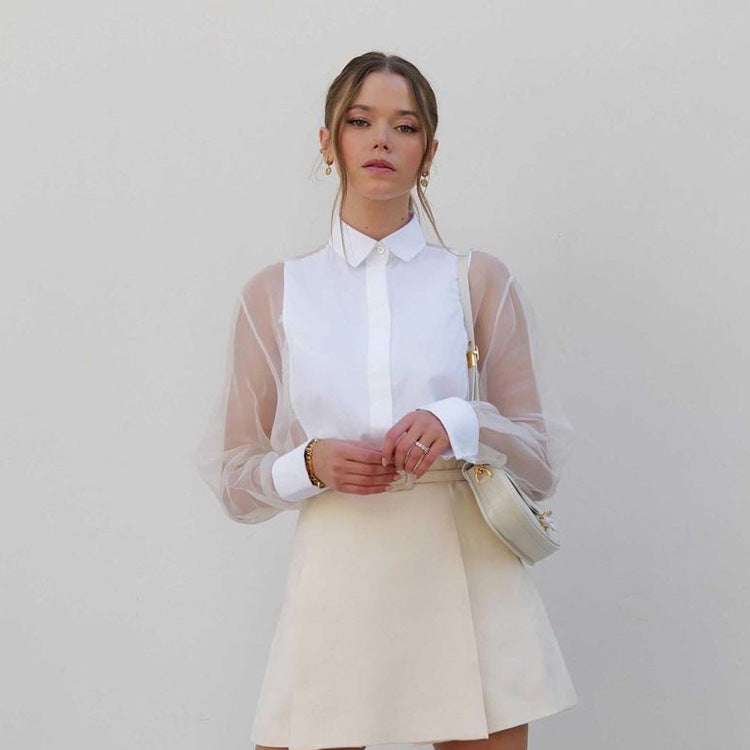 Chic Long Sleeve Sheer Panel Shirt for Women