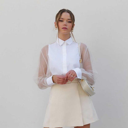 Chic Long Sleeve Sheer Panel Shirt for Women