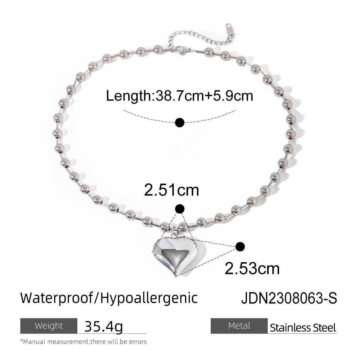 CubicÂ Love Pendant Bead Chain Necklace