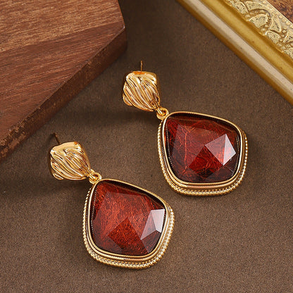 Geometric Resin Earrings Amber Color With Silver Posts