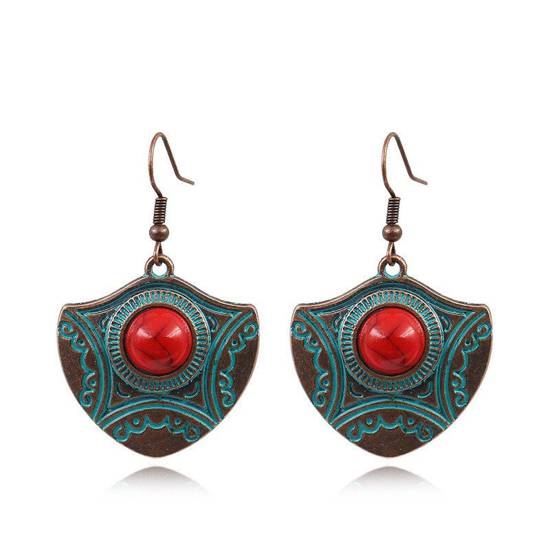 Vintage Floral Leaf Design Turquoise Alloy Earrings