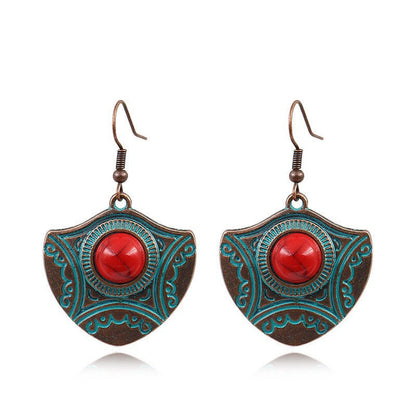 Vintage Floral Leaf Design Turquoise Alloy Earrings