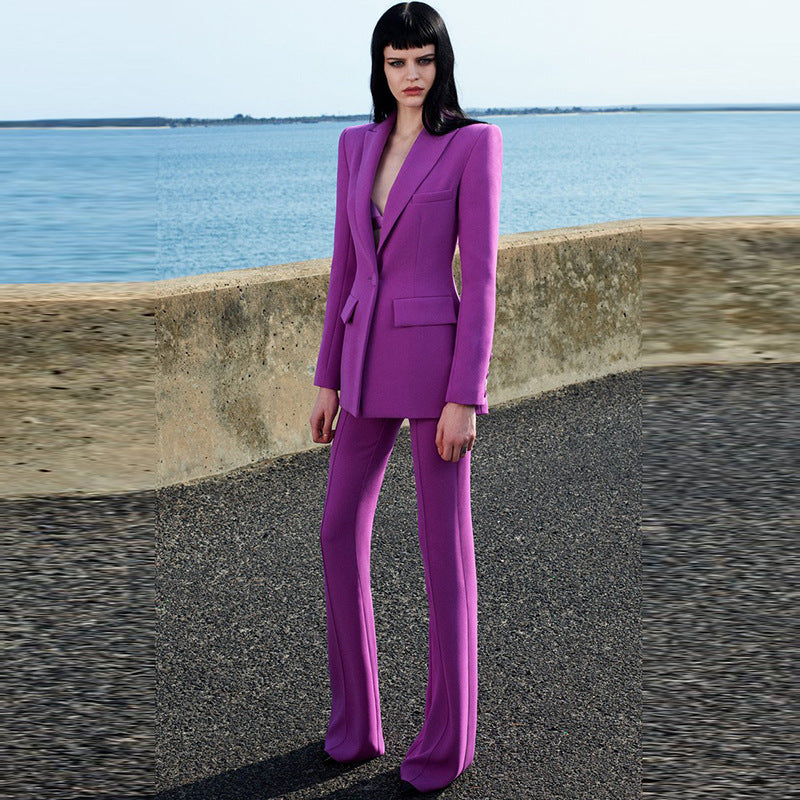 One-Button Blazer and Flare Pants Set