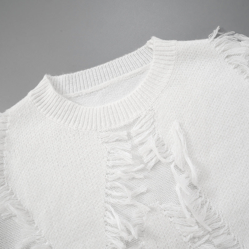 Vintage Loose Tassel Patchwork Pullover Sweater