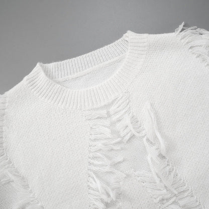 Vintage Loose Tassel Patchwork Pullover Sweater