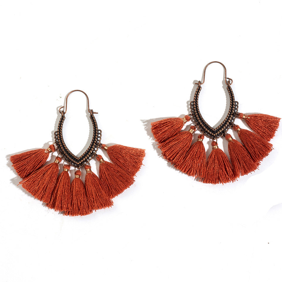Bohemian Tassel U-Shaped Alloy Vintage Earrings for Women