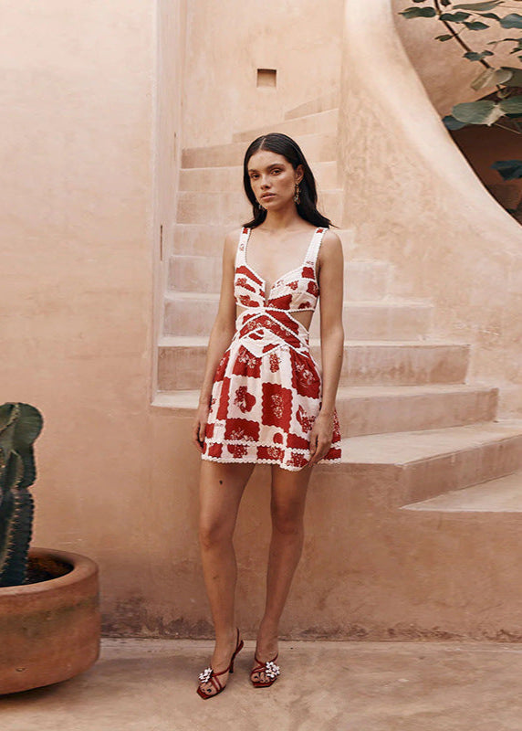 Cotton Cutout Sundress With Pom Pom Trim