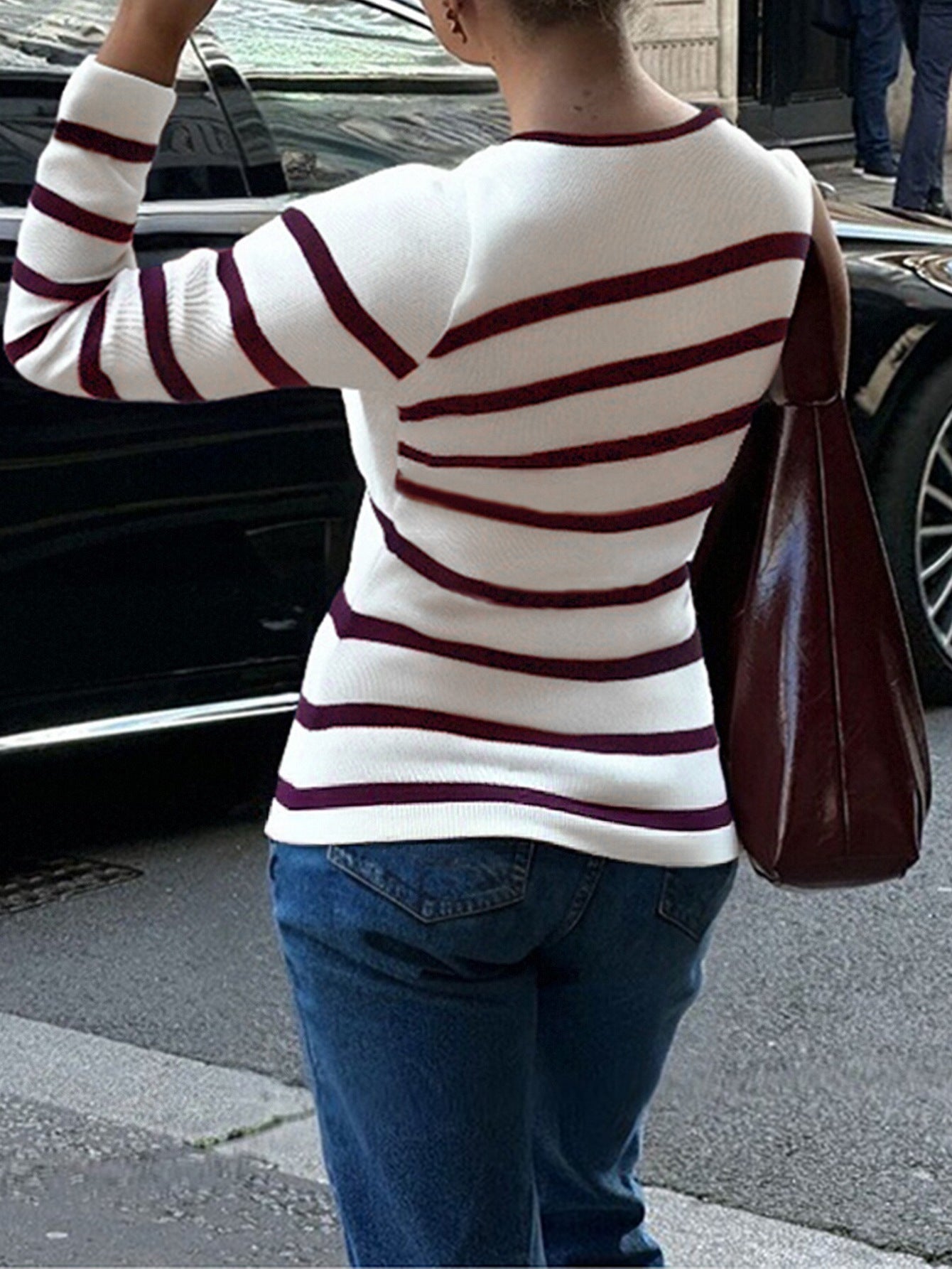 Elegant Striped Long Sleeve Vest For Women