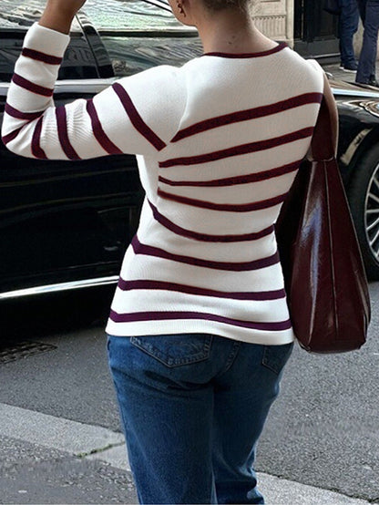 Elegant Striped Long Sleeve Vest For Women