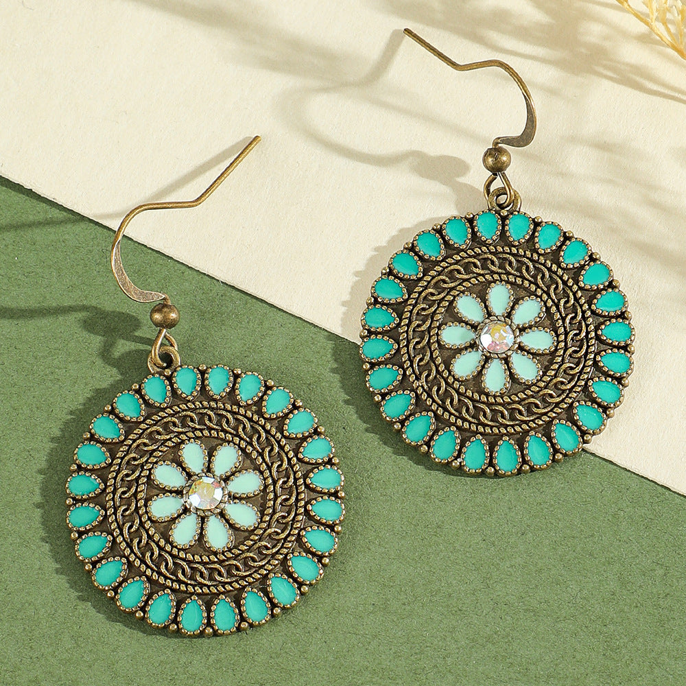 Bohemian Green Forest Earrings Set Artistic Vintage Style Geometric Accessories