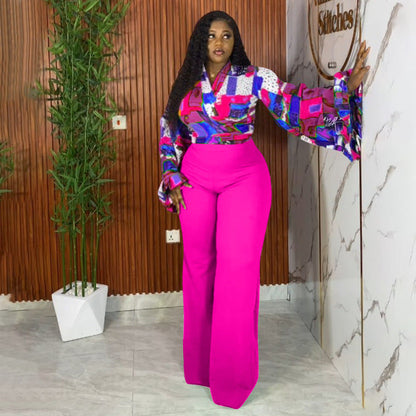 Floral Print Bell Sleeve Top And Wide-Leg Pants Set