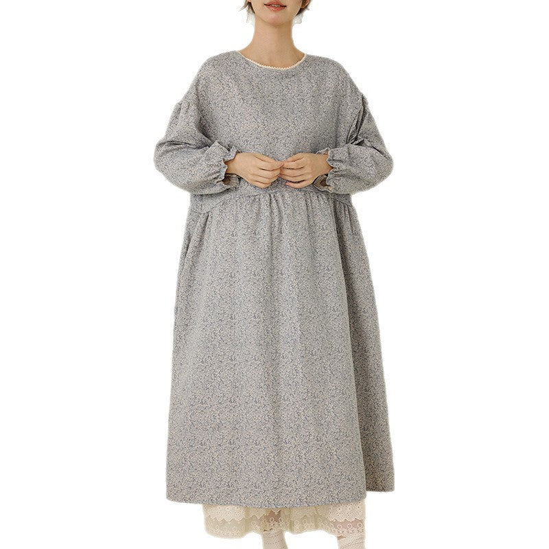 Japanese Style Floral Maxi Dress Casual Long Sleeve
