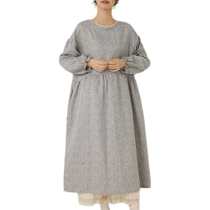 Japanese Style Floral Maxi Dress Casual Long Sleeve