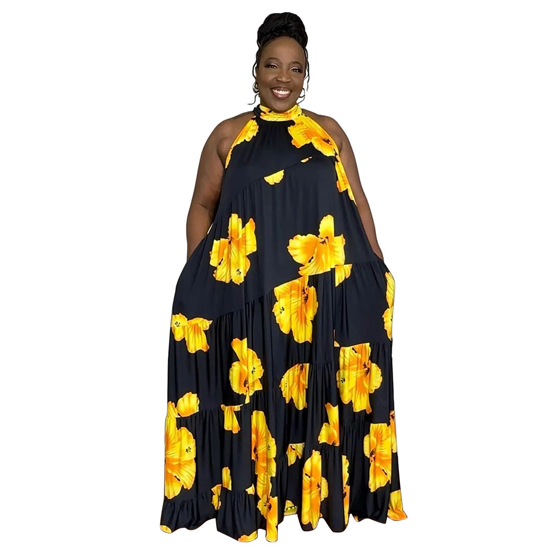 Plus Size Color Block Maxi Dress Comfortable Casual A-Line