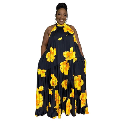 Plus Size Color Block Maxi Dress Comfortable Casual A-Line