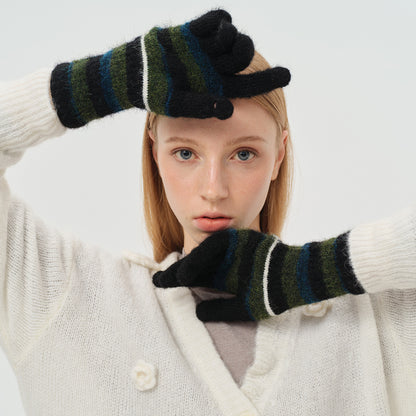 Rainbow Striped Knit Gloves Warm Casual Wool Blend Mittens