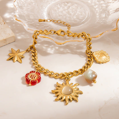 High-End Stainless Steel DIY Bracelet with Sun and Moon Charm
