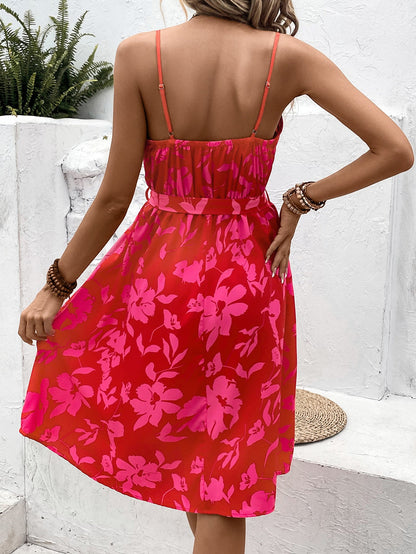 New V-Neck Lace Up Split Dress For Women