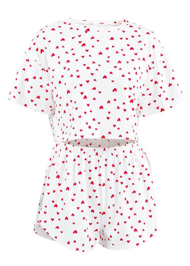 Two Piece Lounge Set Soft Cotton Heart Print