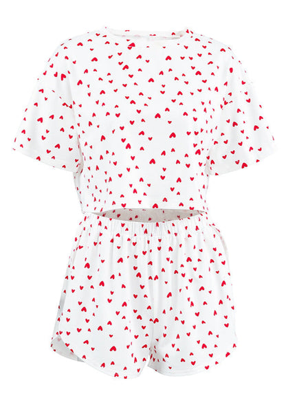 Two Piece Lounge Set Soft Cotton Heart Print