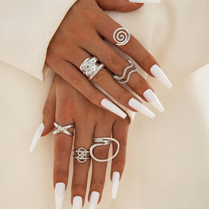 Irregular Pearl Ring Set Trendy Gold Retro Geometric Statement Rings