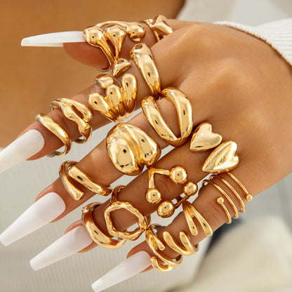 Trendy Vintage Statement Geometric Open Joint Ring Set