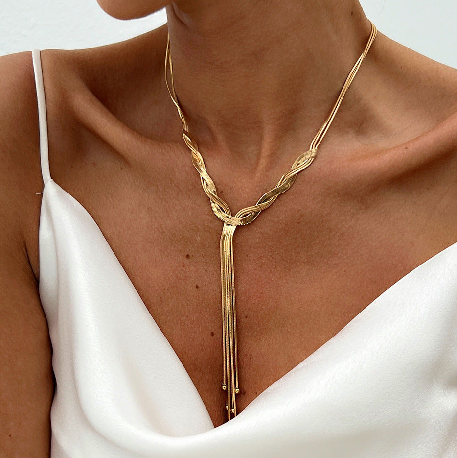 Woven Snake Bone Chain Necklace For Women, Hip Hop Style