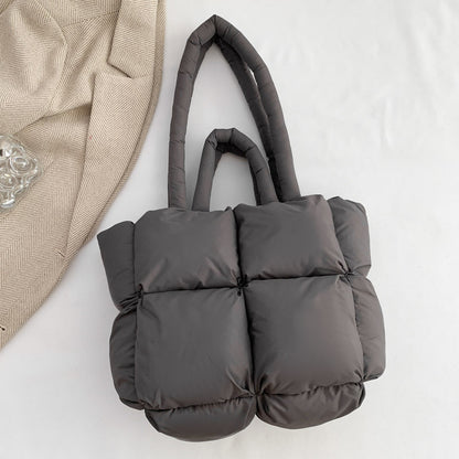 Simple Puffer Tote Bag Solid Color Soft Handbag