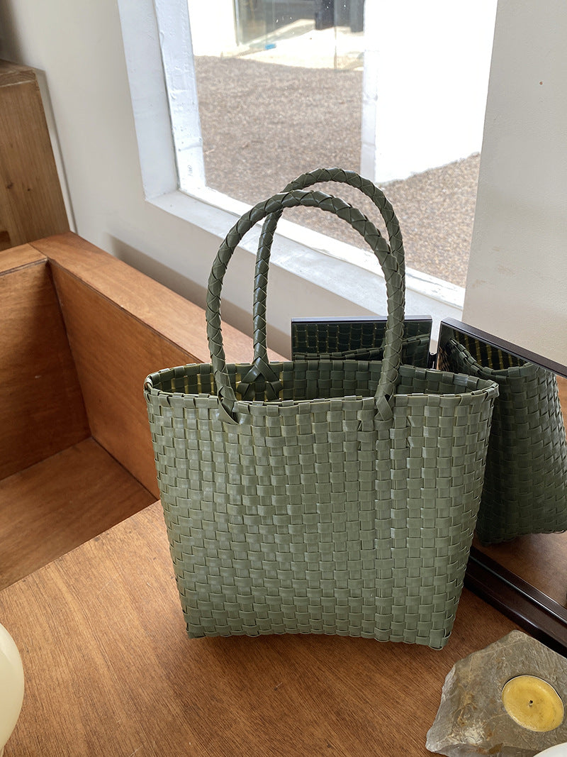 Summer Straw Tote Bag Handmade PVC Beach Shoulder Bag