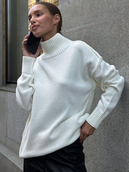 High Neck Casual Knit Sweater for Women