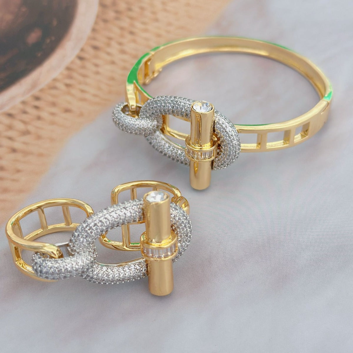 Elagant OT Buckle Zircon Studded Wrap Bracelet