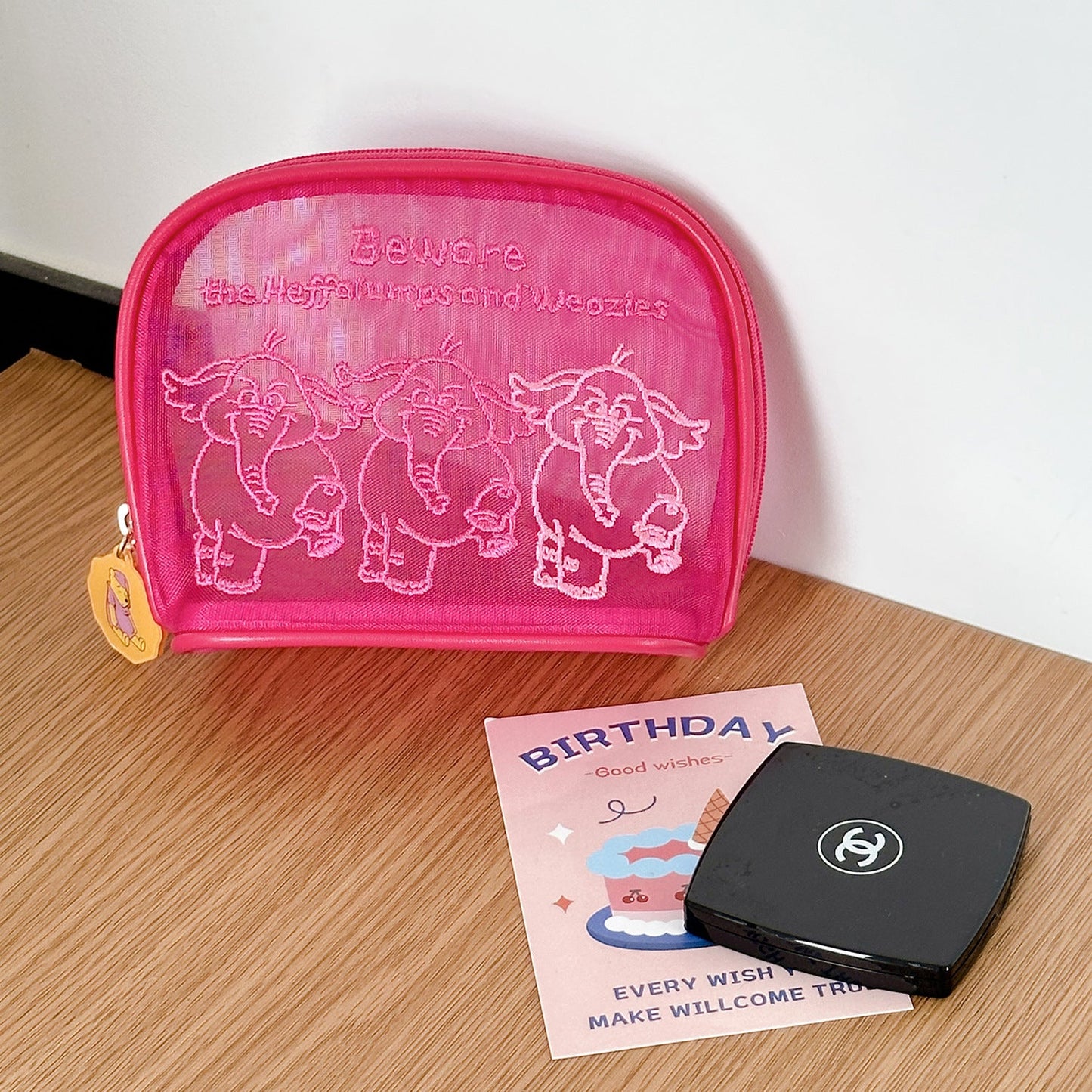 Pink Elephant Mesh Travel Storage Bag Cute Toiletry Organizer