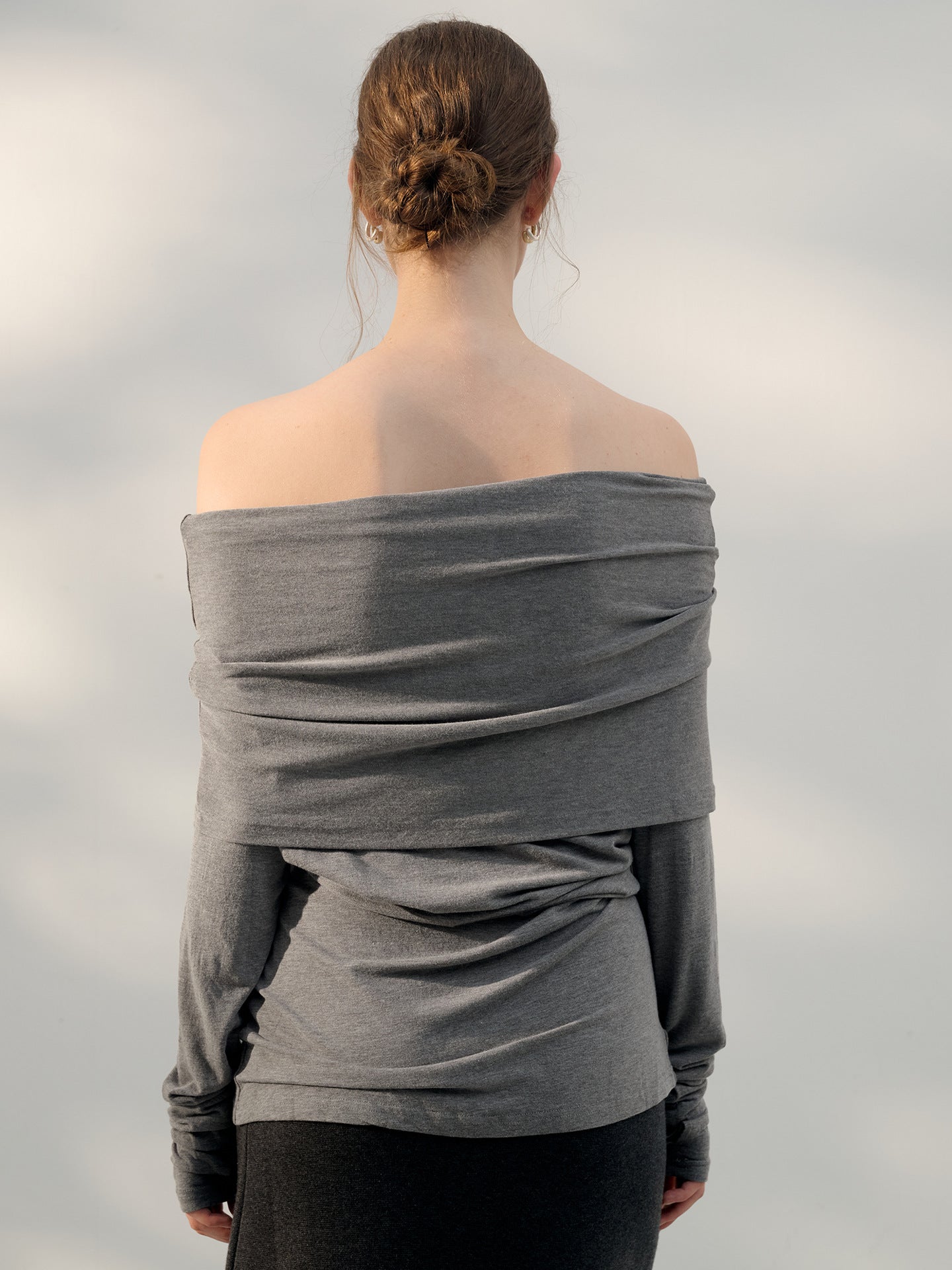 French Off-Shoulder Long Sleeve Top Stylish Knitted T-Shirt