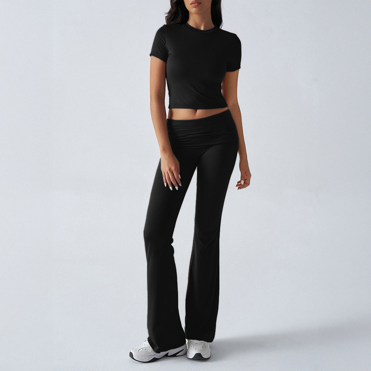 Casual Solid Color Slim Fit T-Shirt and Pants Set