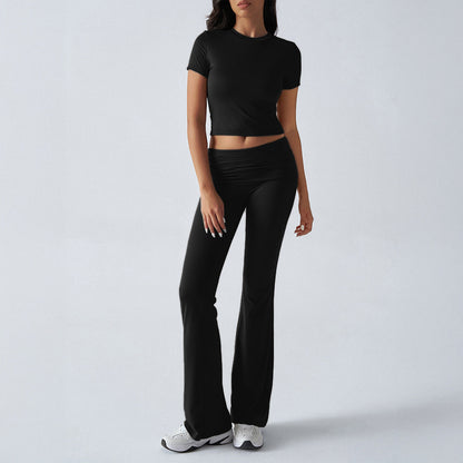 Casual Solid Color Slim Fit T-Shirt and Pants Set